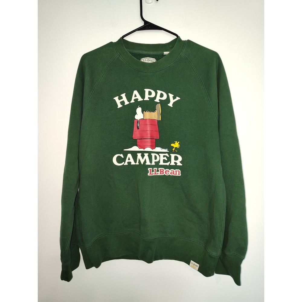 LL Bean x Peanuts Snoopy Happy Camper Sweatshirt Green Mens Medium 519150